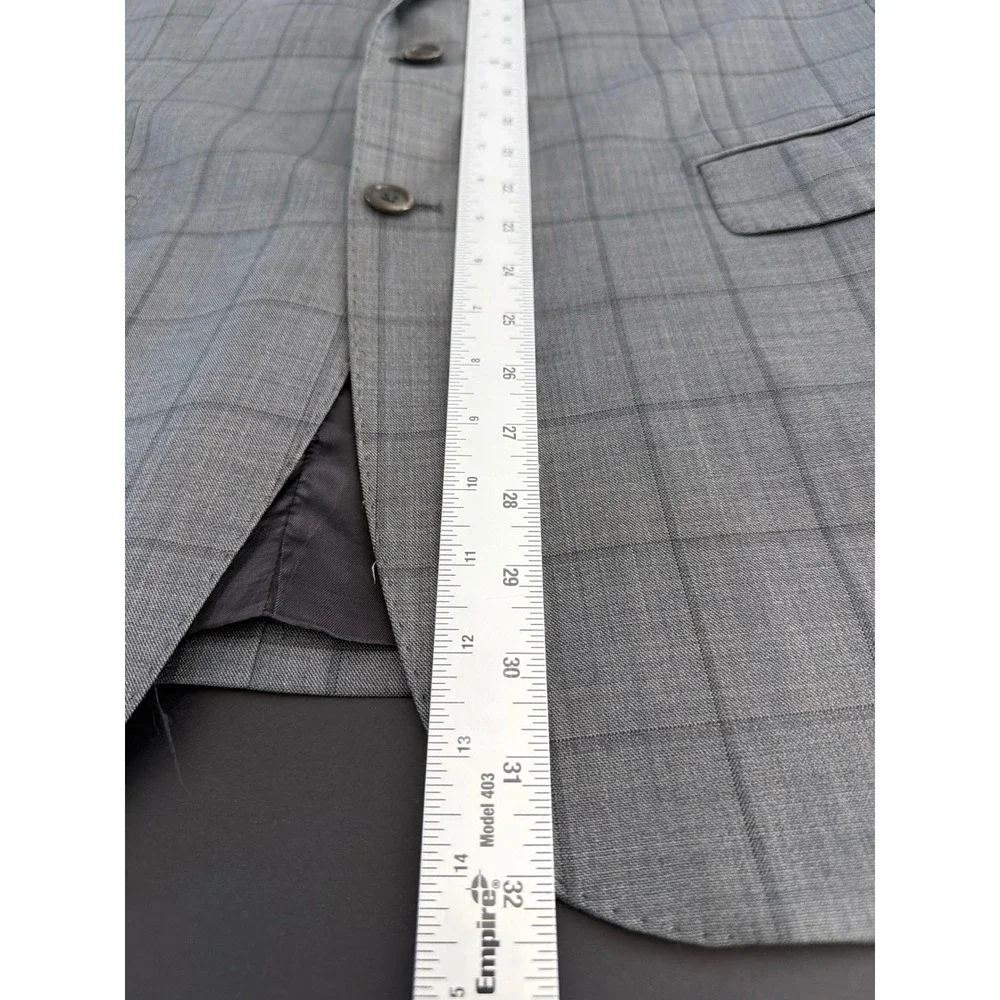 Saks Fifth Avenue Black Ermenegildo Zegna Grey Plaid Wool Silk Blazer 42R Italy